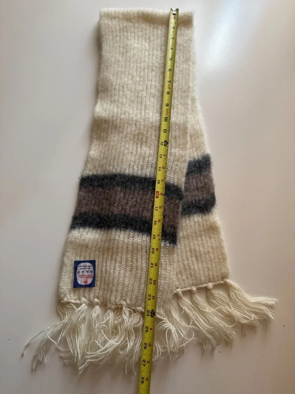 Vintage 100% Iceland Wool Scarf Made in Great Britain Ivory Brown Grey 46